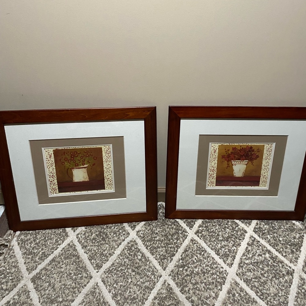 Country flowers pics and frames pair